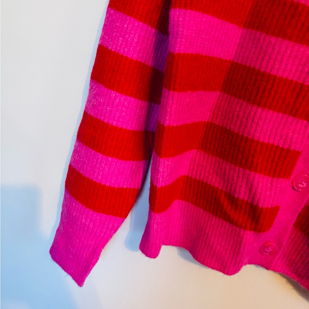 NWT A New Day red and pink stripped cardigan with button front and heart decal - Picture 2 of 6